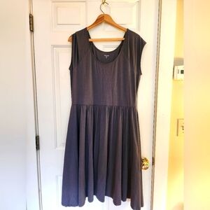 Garnet Hill charcoal midi cotton jersey knit dress size 14 minimalist classic